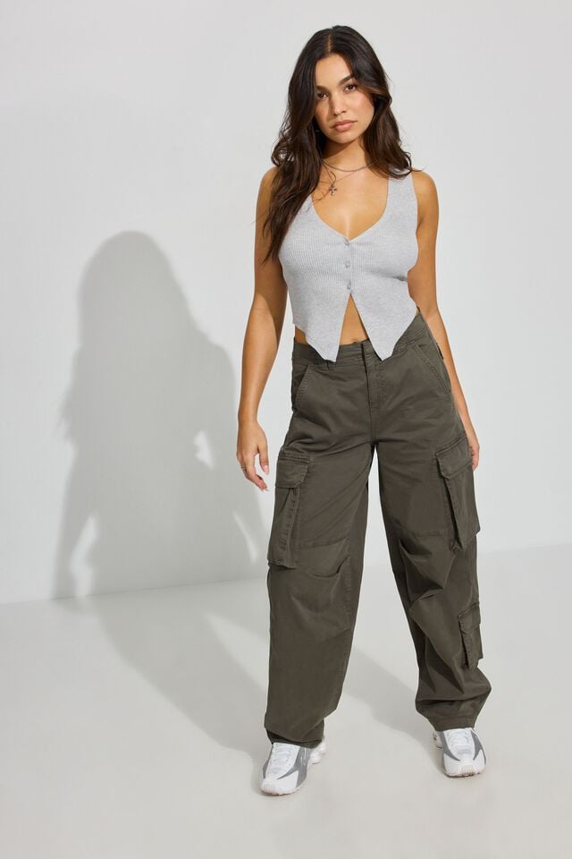 Women Garage Bare V Neck Vest Grey | A-1093487
