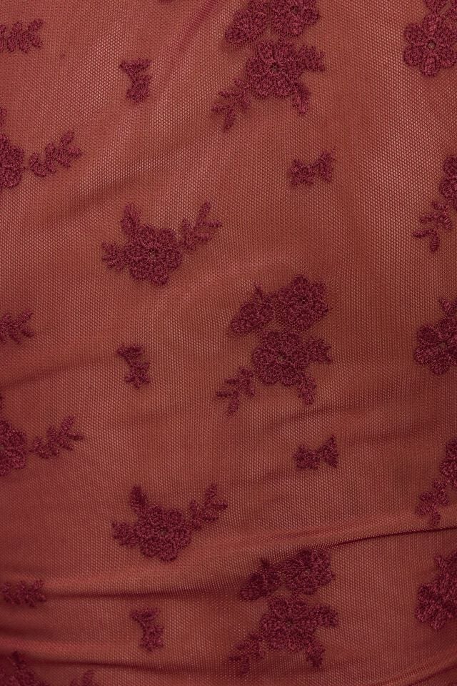 Women Garage Embroidered Tie Front T Shirts Dark Red | A-9367250