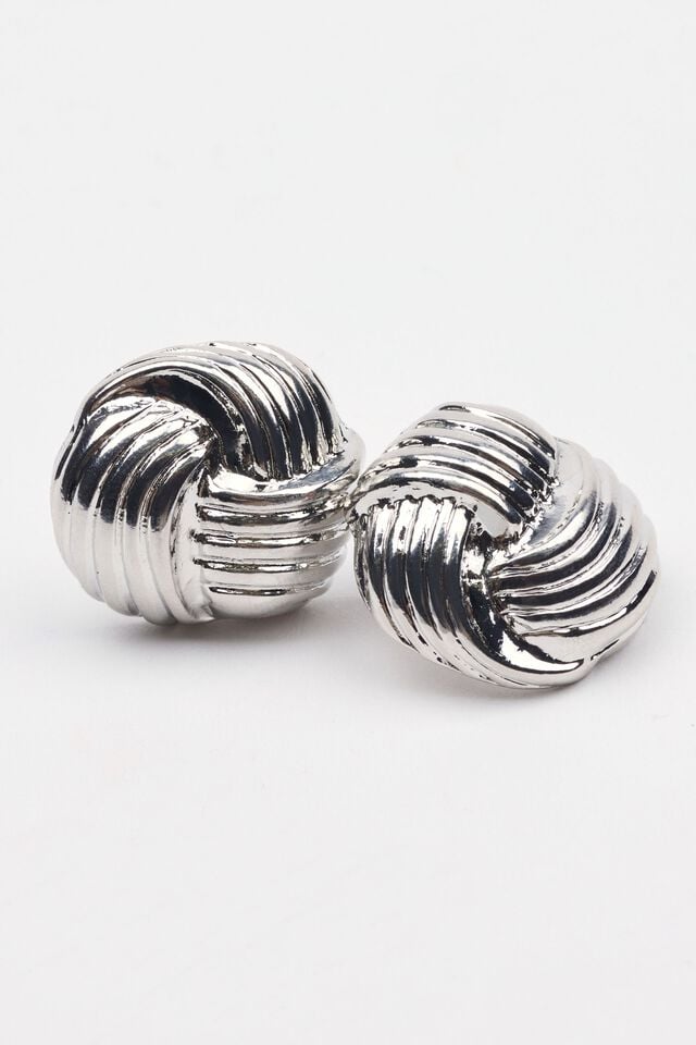 Women Garage Knotted Button Earrings Silver | A-3502716