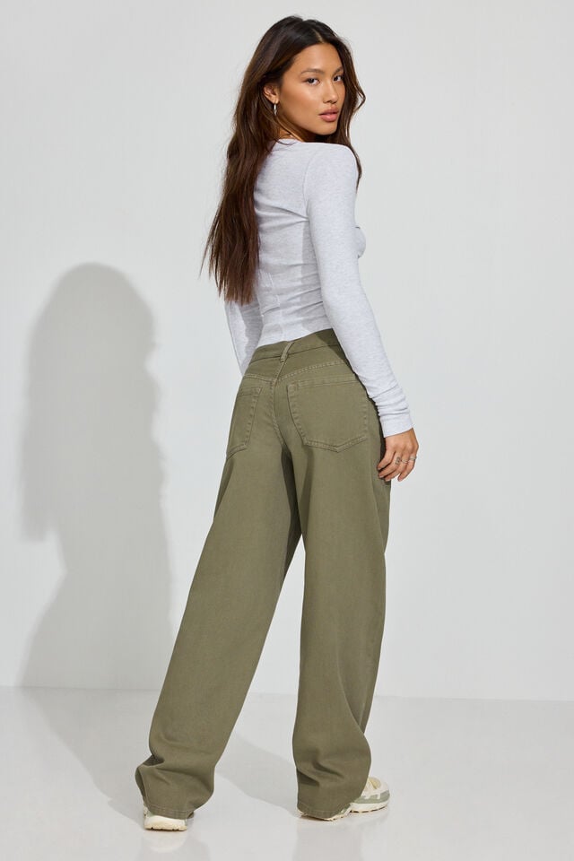 Women Garage Low Rise Pants Olive Khaki | A-2317850