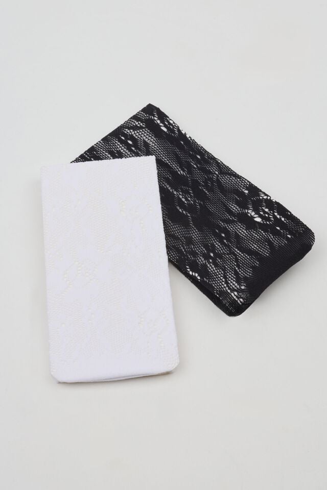 Women Garage Pack Of 2 Lacy Knee High Socks Black / White | A-3762408