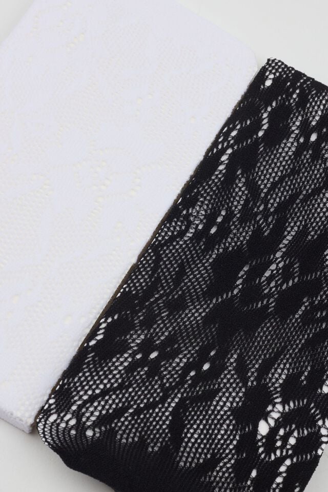 Women Garage Pack Of 2 Lacy Knee High Socks Black / White | A-3762408