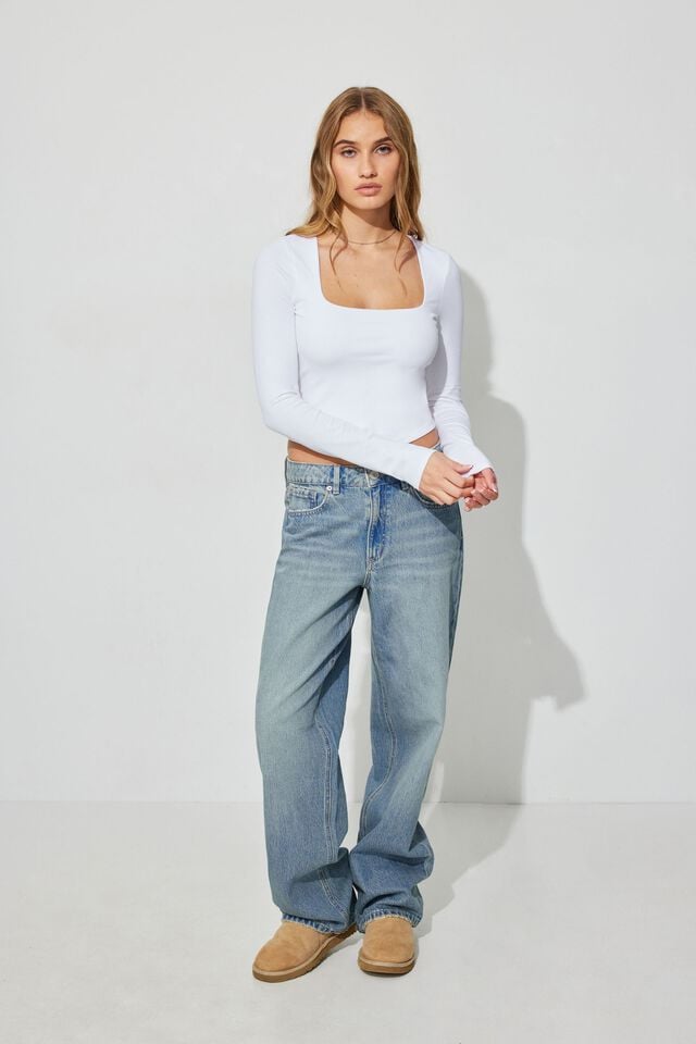 Women Garage Portia Square Neck Long Sleeve White | A-7925086