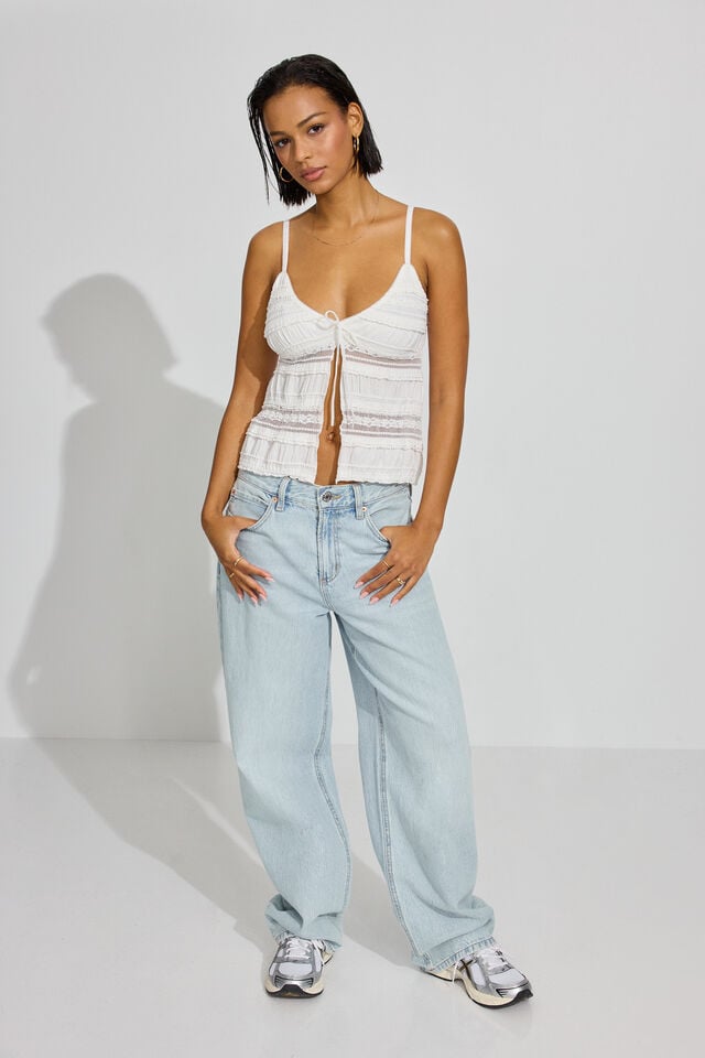 Women Garage Resort Lace Flyaway Tank Top White | A-5097864