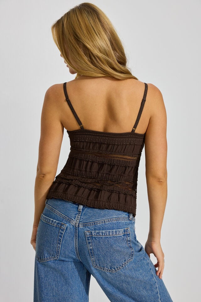 Women Garage Resort Lace Flyaway Tank Top Brown | A-1382694