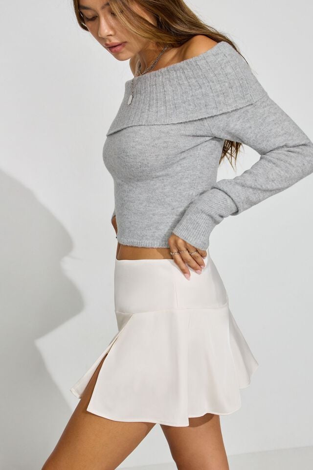 Women Garage Satin With Slit Skorts Light Blue / White | A-4137582