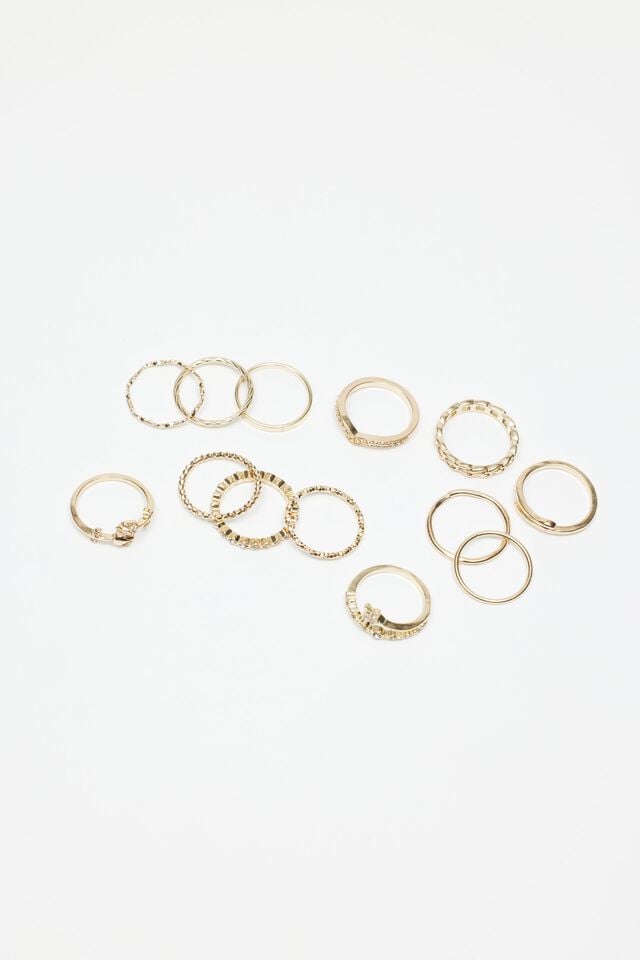 Women Garage Set Of 10 Gem, Rose & Star Rings Gold | A-7815924