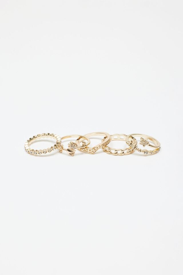 Women Garage Set Of 10 Gem, Rose & Star Rings Gold | A-7815924