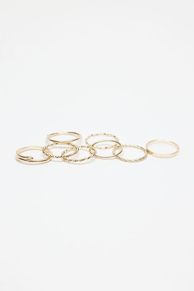 Women Garage Set Of 10 Gem, Rose & Star Rings Gold | A-7815924
