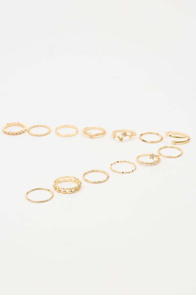 Women Garage Set Of 10 Gem & Star Rings Gold | A-9540768