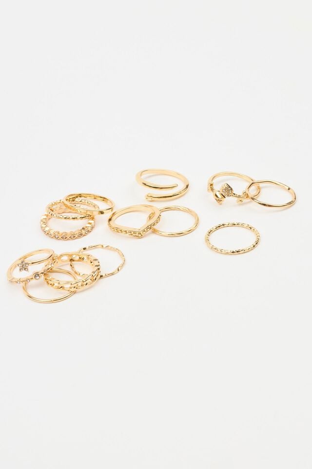 Women Garage Set Of 10 Gem & Star Rings Gold | A-9540768