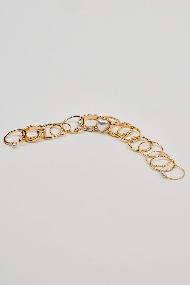 Women Garage Set Of 14 Pearl Heart & Delicate Rings White / Gold | A-3491725
