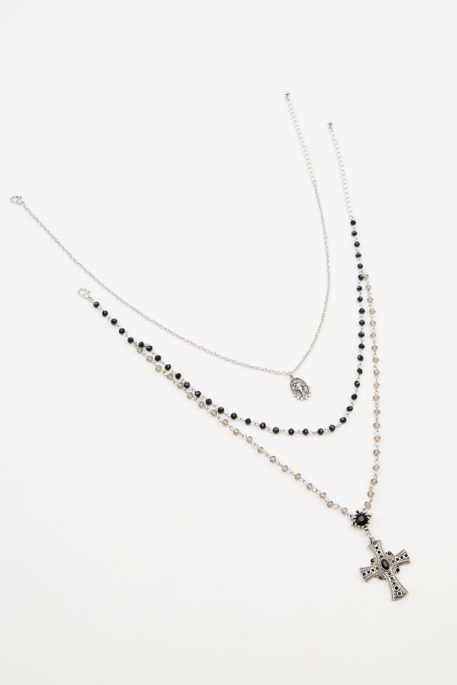 Women Garage Set Of 2 Mary & Rosary Necklaces Silver / Black | A-4790865