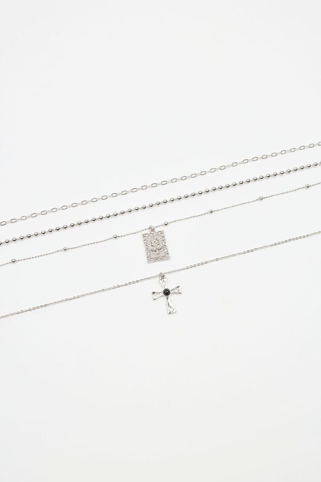 Women Garage Set Of 4 Cross & Rose Pendant Necklaces Silver | A-1027984