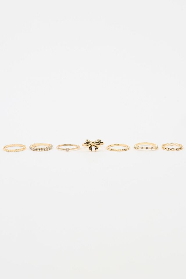 Women Garage Set Of 7 Bow & Gem Rings Gold | A-5284639