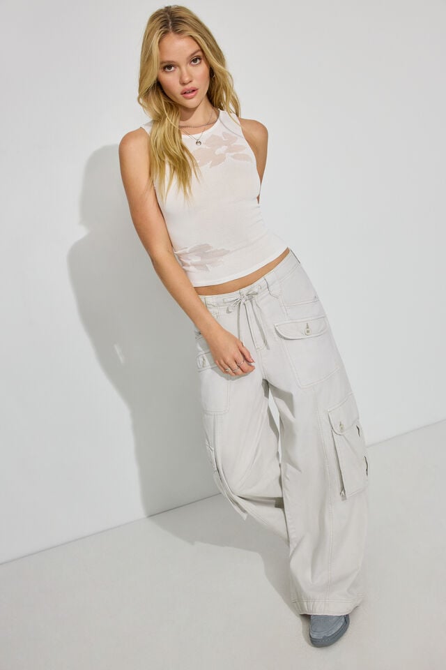 Women Garage Sheer Flower Tank Top White | A-8476392