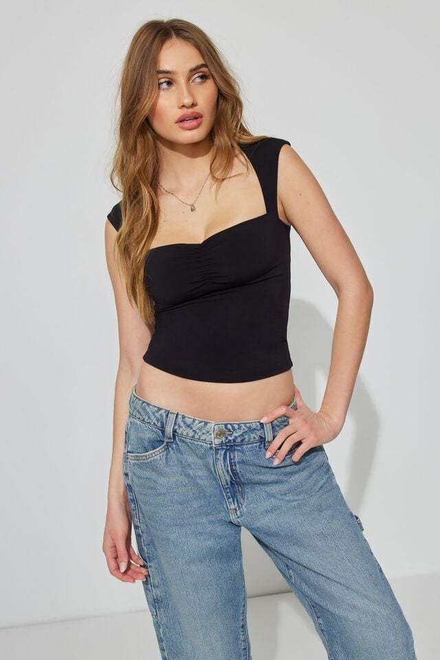 Women Garage Talina Square Neck Tank Top Black | A-1928754