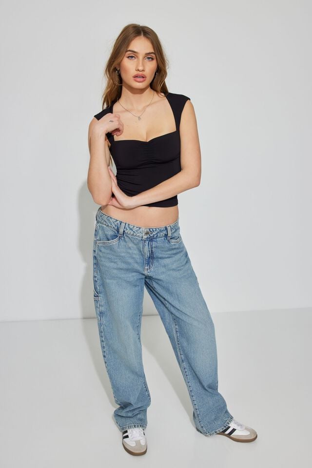 Women Garage Talina Square Neck Tank Top Black | A-1928754