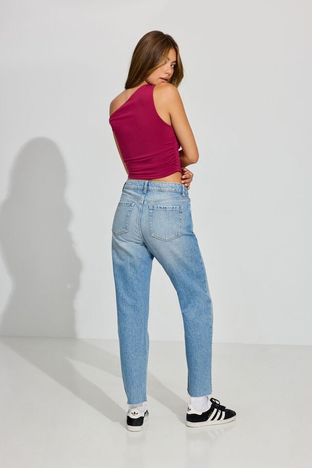 Women Garage Vintage Straight Jeans Blue | A-6210548
