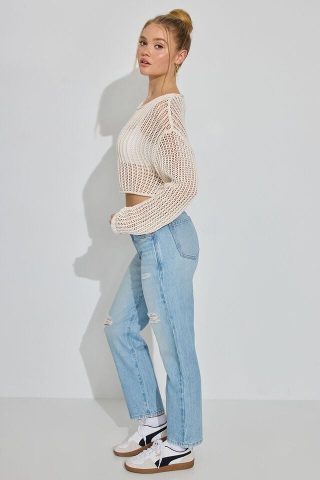 Women Garage Vintage Straight Jeans Blue | A-9537481