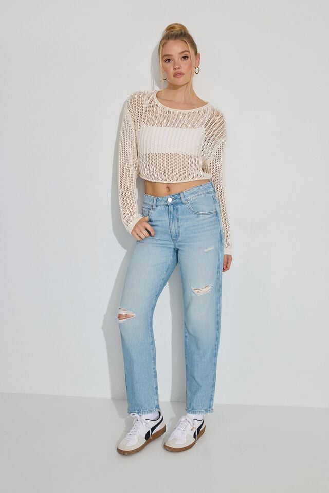 Women Garage Vintage Straight Jeans Blue | A-9537481