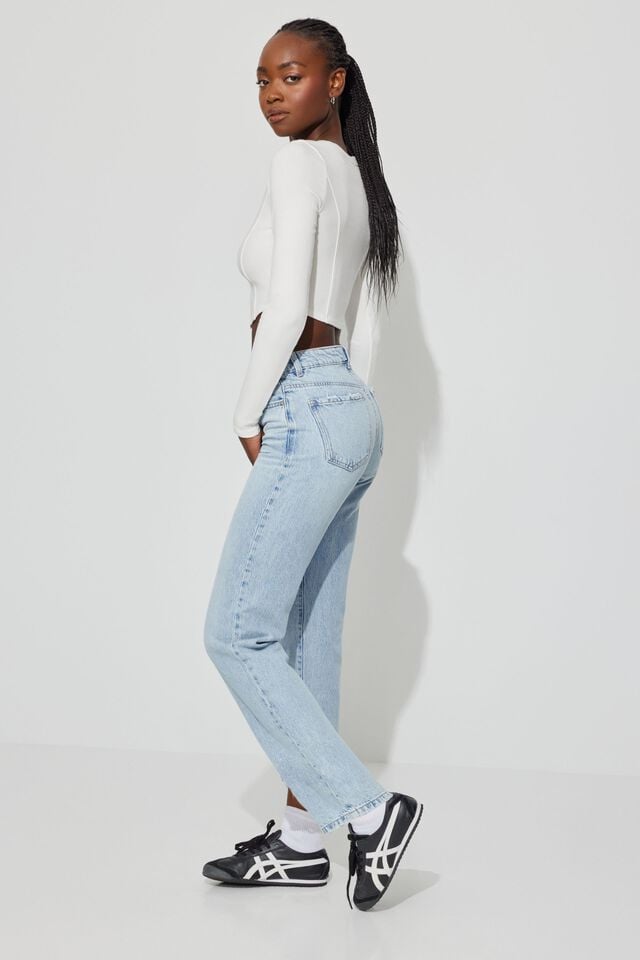 Women Garage Vintage Straight Jeans Blue | A-6708524
