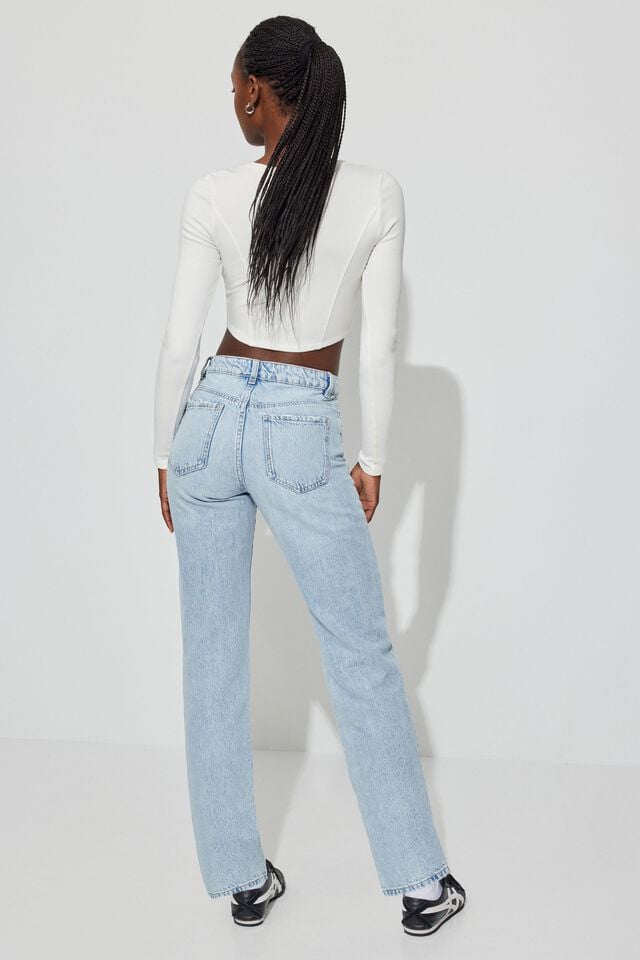 Women Garage Vintage Straight Jeans Blue | A-6708524